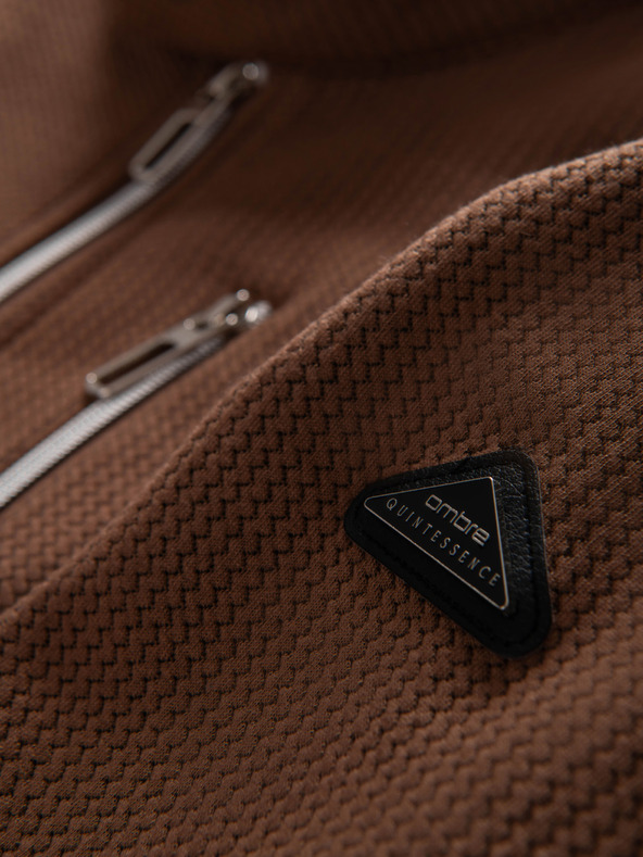 Ombre Clothing Moška strukturirana motociklistična jakna s stoječem - rjava V2 OM-JANP-0229 Ombre Clothing