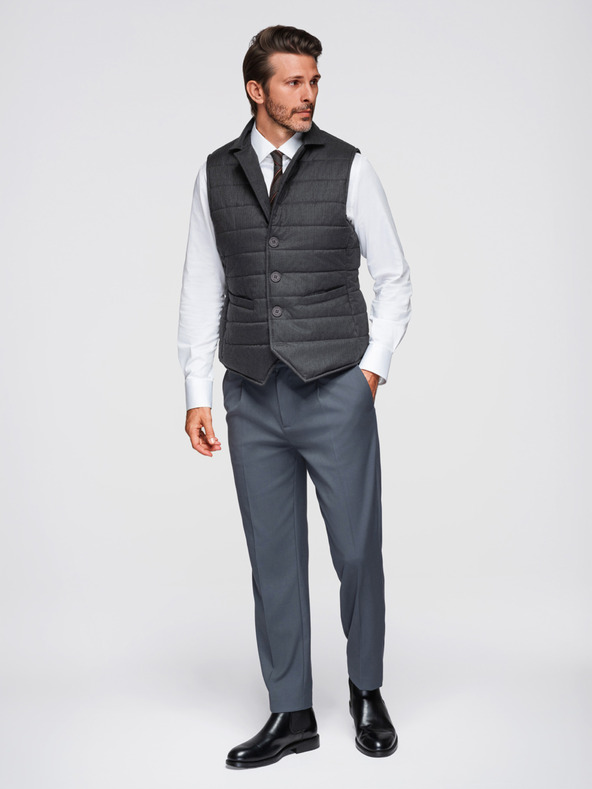 Ombre Clothing Moška prešivana elegantna vest - grafit melanž V1 OM-JAVJ-0275 Ombre Clothing