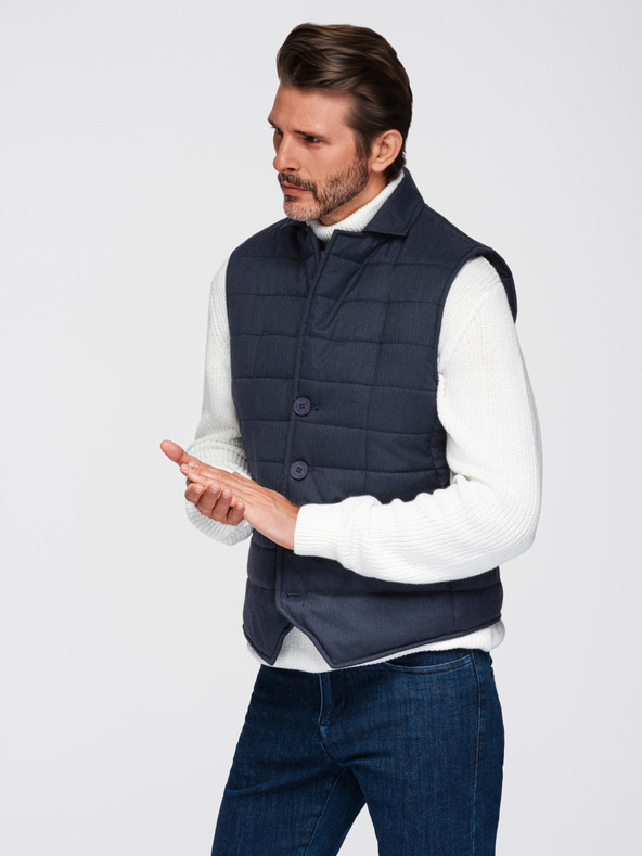 Ombre Clothing Moška elegantna prešivana vest - temno modra melanž V3 OM-JAVJ-0275 Ombre Clothing