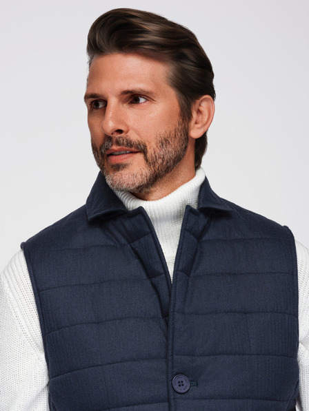 Ombre Clothing Moška elegantna prešivana vest - temno modra melanž V3 OM-JAVJ-0275 Ombre Clothing