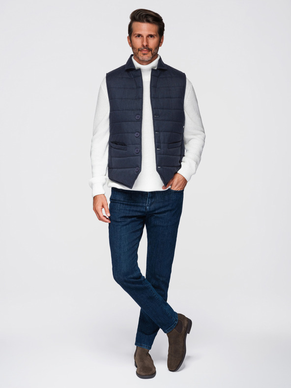 Ombre Clothing Moška elegantna prešivana vest - temno modra melanž V3 OM-JAVJ-0275 Ombre Clothing