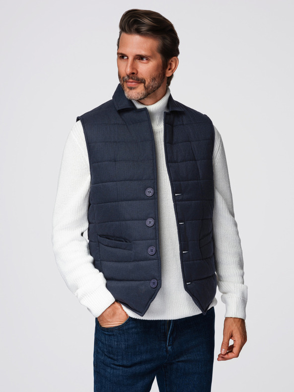 Ombre Clothing Moška elegantna prešivana vest - temno modra melanž V3 OM-JAVJ-0275 Ombre Clothing