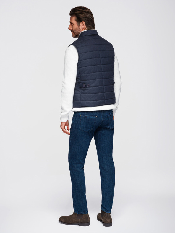 Ombre Clothing Moška elegantna prešivana vest - temno modra melanž V3 OM-JAVJ-0275 Ombre Clothing