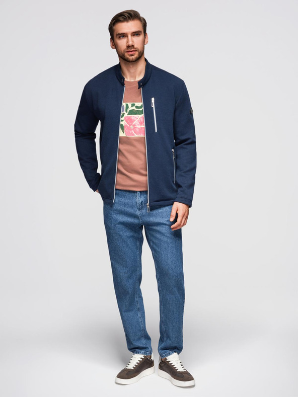 Ombre Clothing Moška strukturirana jakna s stoječem - temno modra V1 OM-JANP-0229 Ombre Clothing