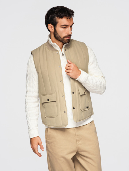 Ombre Clothing Moška neformalna brezrokavna vest z navpičnim prešivanjem - bež V2 OM-JAVJ-0323 Ombre Clothing