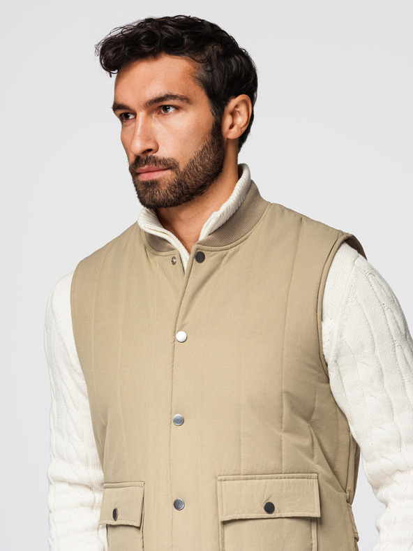 Ombre Clothing Moška neformalna brezrokavna vest z navpičnim prešivanjem - bež V2 OM-JAVJ-0323 Ombre Clothing