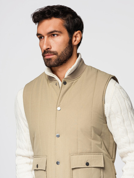 Ombre Clothing Moška neformalna brezrokavna vest z navpičnim prešivanjem - bež V2 OM-JAVJ-0323 Ombre Clothing