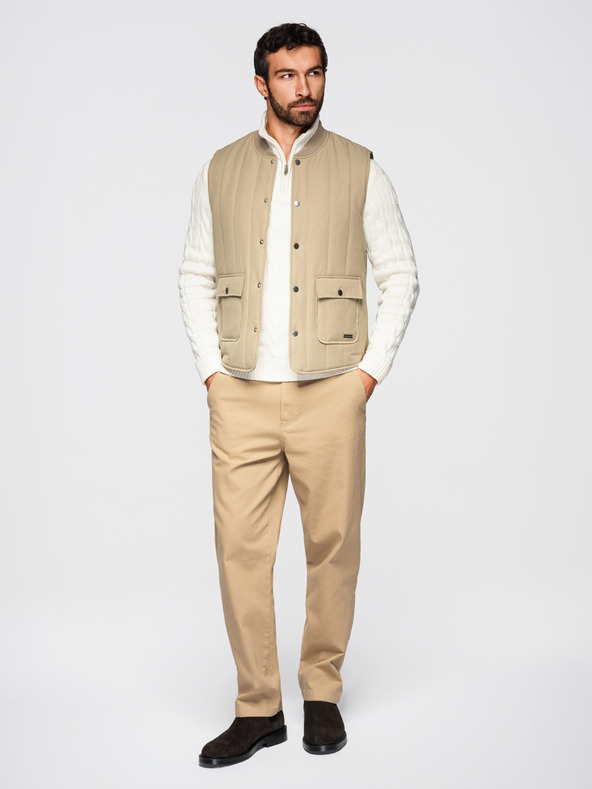 Ombre Clothing Moška neformalna brezrokavna vest z navpičnim prešivanjem - bež V2 OM-JAVJ-0323 Ombre Clothing