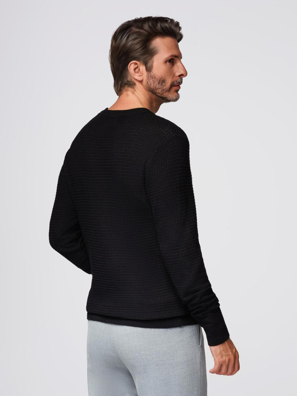 Ombre Clothing Strukturirani moški pulover s okroglim izrezom - črn V3 OM-SWSW-0181 Ombre Clothing
