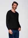 Ombre Clothing Moški rebrast pulover z gumbi pri izrezu - črna V2 OM-SWSW-0182 Ombre Clothing