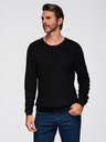 Ombre Clothing Moški rebrast pulover z gumbi pri izrezu - črna V2 OM-SWSW-0182 Ombre Clothing