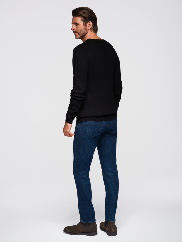 Ombre Clothing Moški rebrast pulover z gumbi pri izrezu - črna V2 OM-SWSW-0182 Ombre Clothing