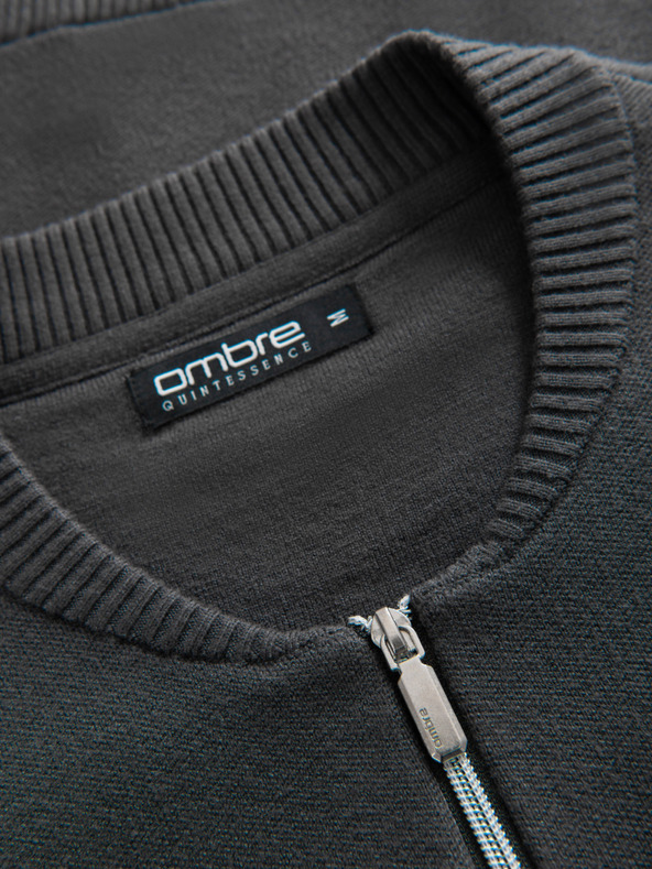 Ombre Clothing Moški pulover na zadrgo - grafitna V2 OM-SWZS-0146 Ombre Clothing