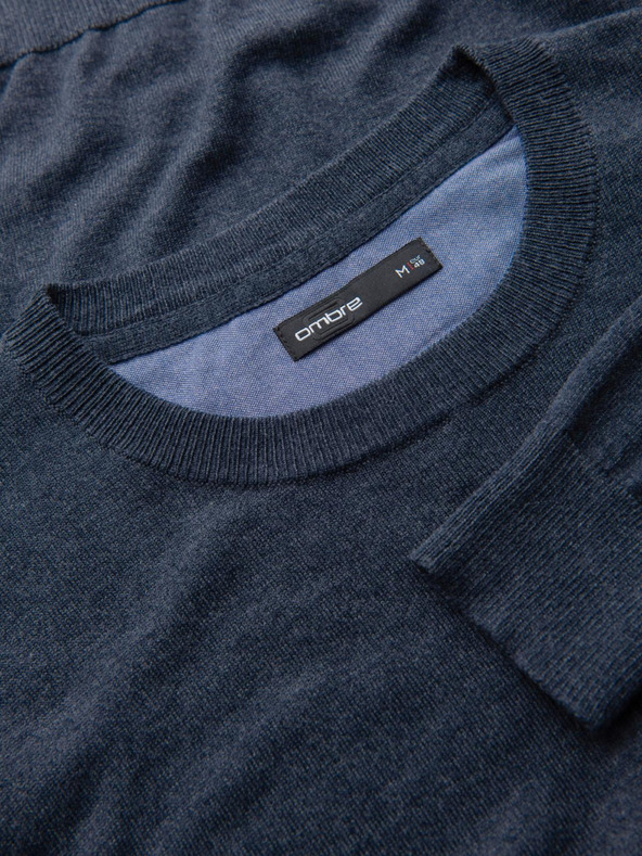 Ombre Clothing BASIC moški viskozni pulover z okroglim izrezom - temno modra melange V16 OM-SWBS-0106 Ombre Clothing