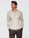 Ombre Clothing Moški rebrast pulover z gumbi pri izrezu - bež V3 OM-SWSW-0182 Ombre Clothing