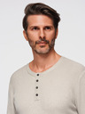 Ombre Clothing Moški rebrast pulover z gumbi pri izrezu - bež V3 OM-SWSW-0182 Ombre Clothing