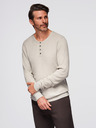 Ombre Clothing Moški rebrast pulover z gumbi pri izrezu - bež V3 OM-SWSW-0182 Ombre Clothing