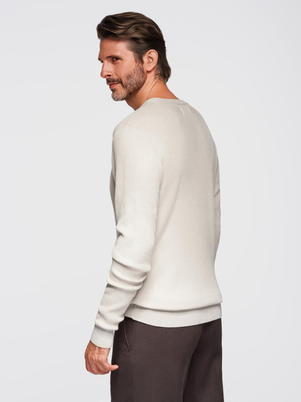 Ombre Clothing Moški rebrast pulover z gumbi pri izrezu - bež V3 OM-SWSW-0182 Ombre Clothing