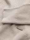 Ombre Clothing Moški rebrast pulover z gumbi pri izrezu - bež V3 OM-SWSW-0182 Ombre Clothing
