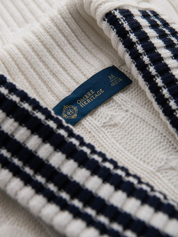 Ombre Clothing Moški pulover s šal ovratnikom v preppy slogu - bela V1 OM-SWCD-0152 Ombre Clothing