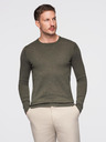 Ombre Clothing Moški viskozni pulover BASIC classic z okroglim izrezom - olivno melange V17 OM-SWBS-0106 Ombre Clothing