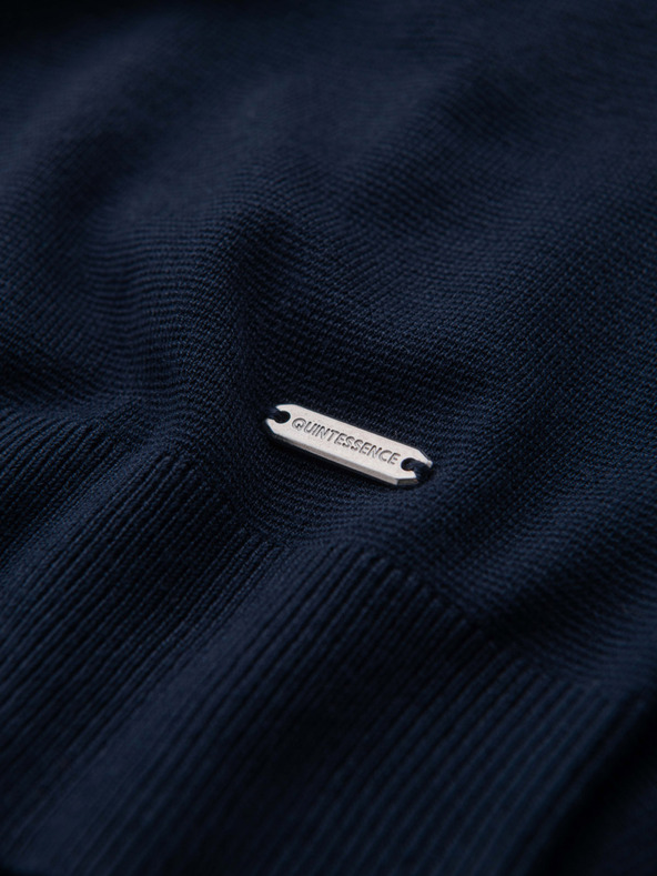 Ombre Clothing Moški pulover z okroglim izrezom iz elastične pletivine v klasičnem pletenjem - temno modra V1 OM-SWSW-0183 Ombre Clothing