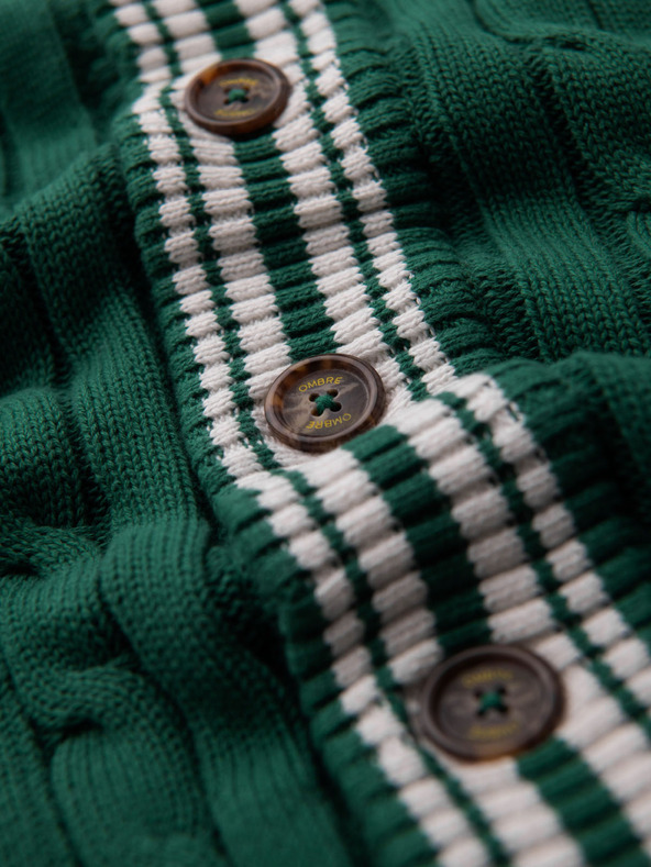 Ombre Clothing Moški pulover s šal ovratnikom v preppy slogu - zelen V2 OM-SWCD-0152 Ombre Clothing