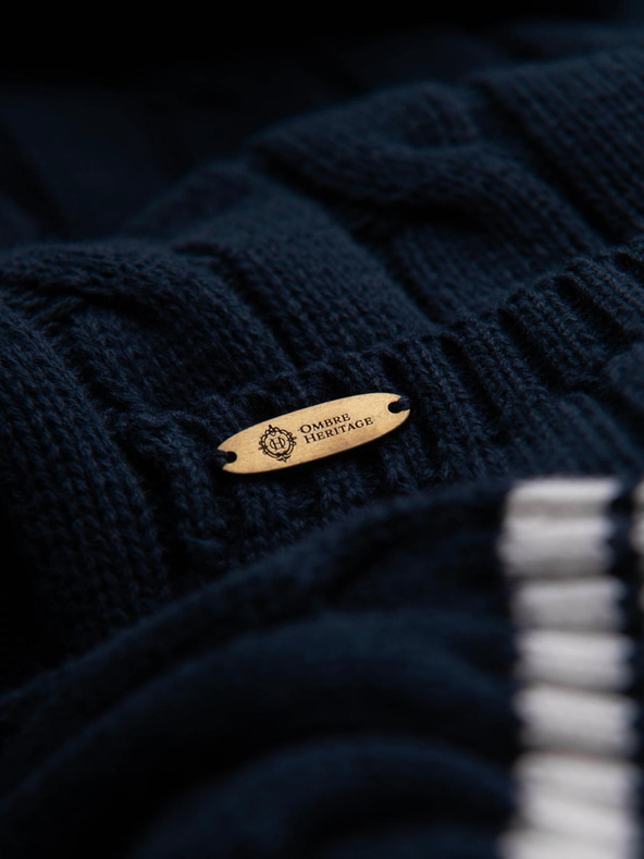 Ombre Clothing Moški pulover s šalčnim ovratnikom v preppy slogu - temno moder V4 OM-SWCD-0152 Ombre Clothing