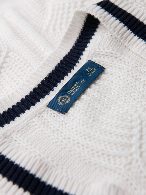 Ombre Clothing Moški karirani pulover s izrezom - bel V1 OM-SWSW-0151 Ombre Clothing