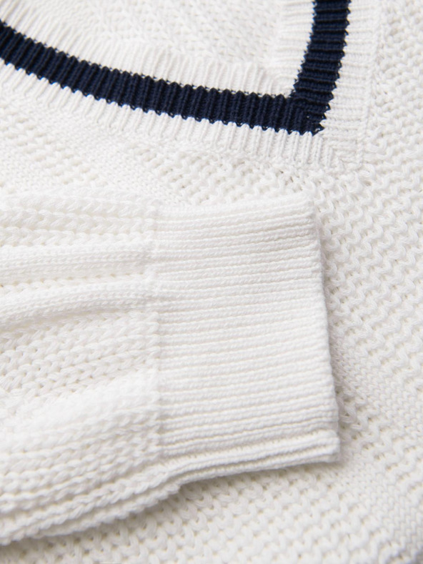 Ombre Clothing Moški karirani pulover s izrezom - bel V1 OM-SWSW-0151 Ombre Clothing