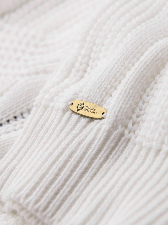 Ombre Clothing Moški karirani pulover s izrezom - bel V1 OM-SWSW-0151 Ombre Clothing