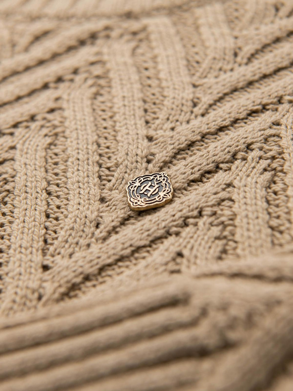 Ombre Clothing Moški pulover iz cik-cak pletenine - peščen V1 OM-SWSW-0147 Ombre Clothing