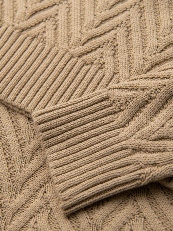 Ombre Clothing Moški pulover iz cik-cak pletenine - peščen V1 OM-SWSW-0147 Ombre Clothing