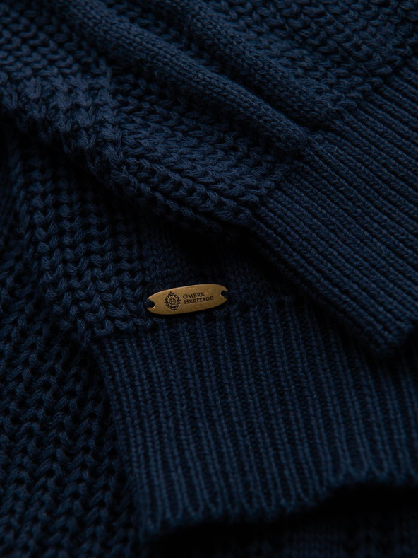 Ombre Clothing Moški karirani pulover s izrezom - temno moder V2 OM-SWSW-0151 Ombre Clothing