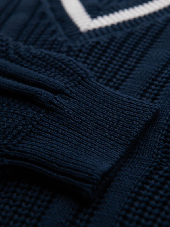 Ombre Clothing Moški karirani pulover s izrezom - temno moder V2 OM-SWSW-0151 Ombre Clothing