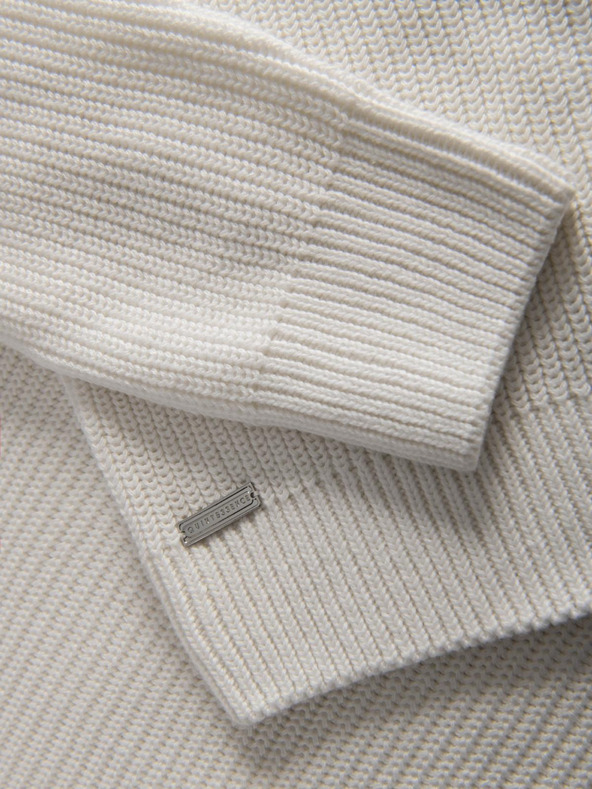 Ombre Clothing Moški klasični bombažni pulover s polpuli - bel V3 OM-SWTN-0162 Ombre Clothing