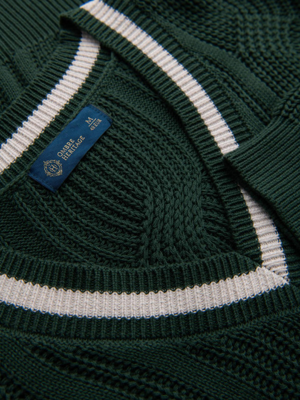 Ombre Clothing Moški karirani pulover s izrezom - zelen V3 OM-SWSW-0151 Ombre Clothing