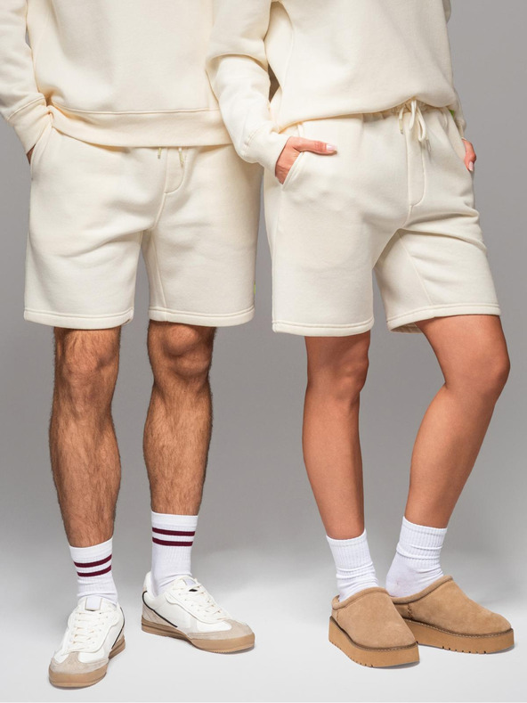 Ombre Clothing Unisex trenirka kratke hlače z rebrasto pasnico - kremna V2 OU-SRBC-0101 Ombre Clothing