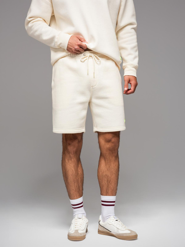 Ombre Clothing Unisex trenirka kratke hlače z rebrasto pasnico - kremna V2 OU-SRBC-0101 Ombre Clothing