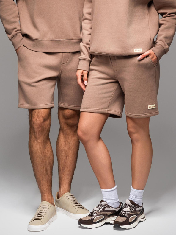Ombre Clothing Unisex trenirka kratke hlače z rebrasto pasnico - rjave V16 OU-SRBC-0101 Ombre Clothing