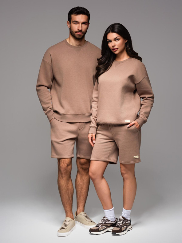 Ombre Clothing Unisex trenirka kratke hlače z rebrasto pasnico - rjave V16 OU-SRBC-0101 Ombre Clothing