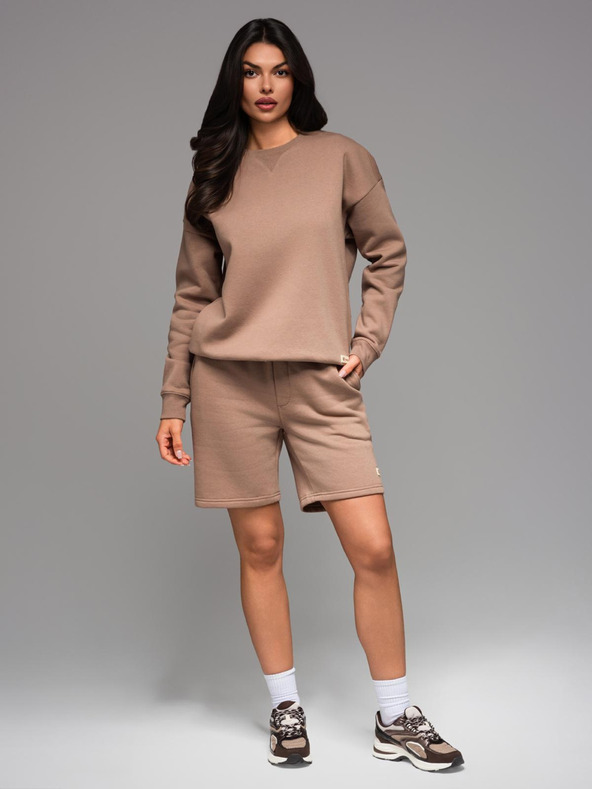 Ombre Clothing Unisex trenirka kratke hlače z rebrasto pasnico - rjave V16 OU-SRBC-0101 Ombre Clothing