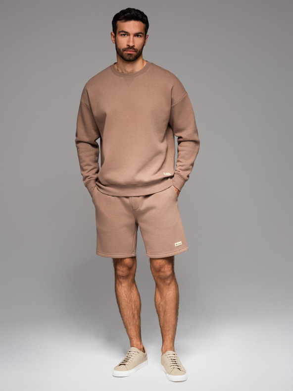 Ombre Clothing Unisex trenirka kratke hlače z rebrasto pasnico - rjave V16 OU-SRBC-0101 Ombre Clothing