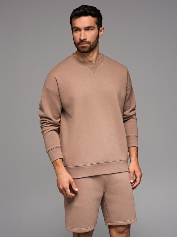 Ombre Clothing Unisex trenirka kratke hlače z rebrasto pasnico - rjave V16 OU-SRBC-0101 Ombre Clothing