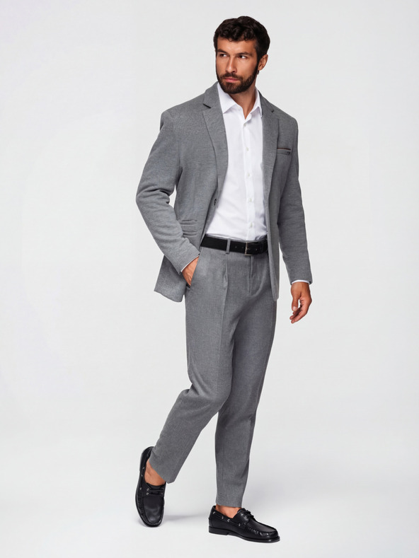 Ombre Clothing Moški pletenina jakna v prilegajočem kroju - svetlo siva V2 OM-BLZB-0100 Ombre Clothing