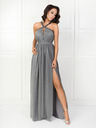 Edoti Ženski maksi obleki na ozkih pasih z vgrajenim izrezom INGI DLR201 - siva EDOTI