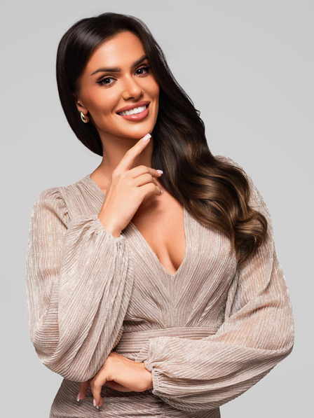 Edoti Ženski mini obleki z dolgimi rokavi in V izrezom RUBI DLR195 - srebrna EDOTI