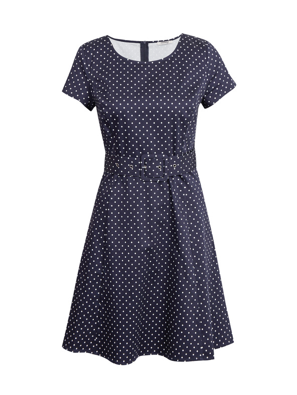 Orsay Temno modra ženska pikčasta obleka s pasom ORSAY