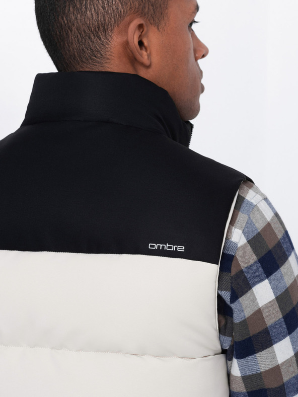 Ombre Clothing Črno-bež moški prešiti telovnik Ombre Clothing