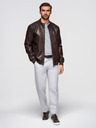 Ombre Clothing Temno rjava moška usnjena jakna Ombre Clothing